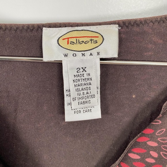 Talbots Shirt Womens 2X Brown Floral Print Long Sleeve V-Neck Knit Stretch USA - Picture 2 of 9